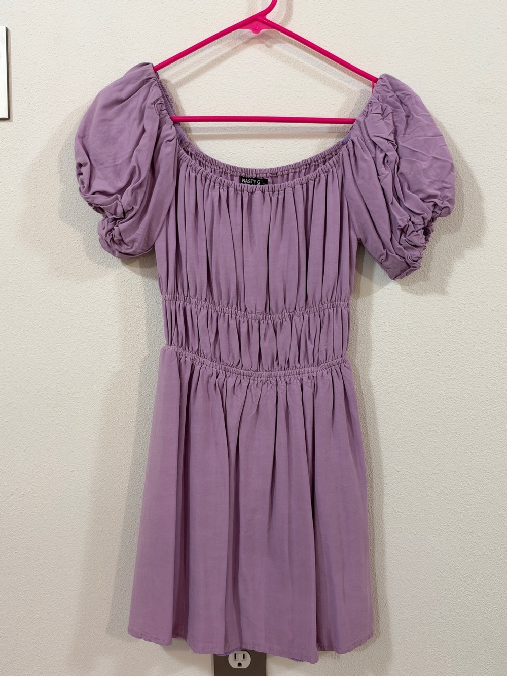 Nasty Gal Lilac Off-Shoulder Puff Sleeve Mini Dress